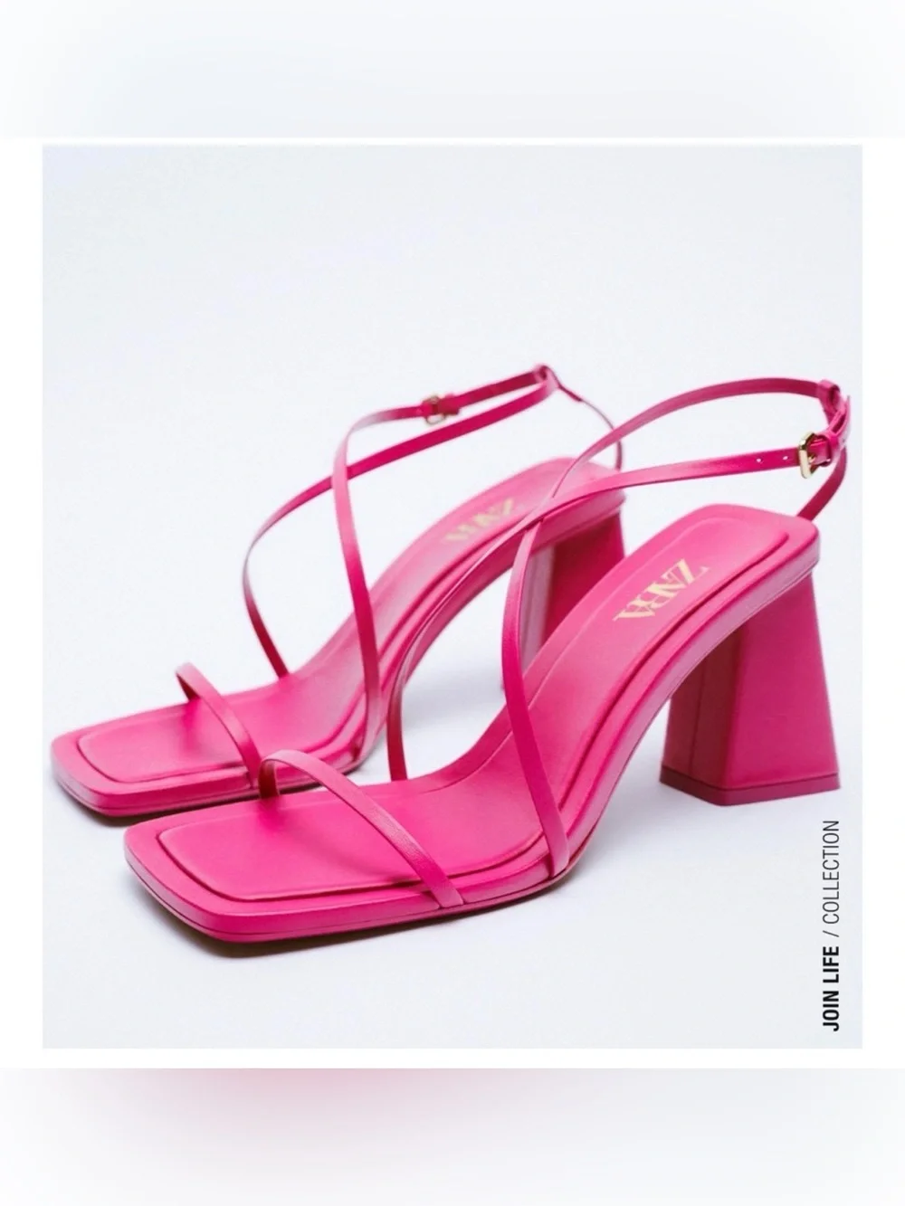 Zara Hot Pink Leather Ankle Strap Heels Sandals Size 37 US 6.5 NWT - Picture 9 of 9